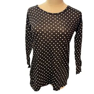 Madewell Polka Dot Long Sleeve 100% Linen Top XS Black‎ White crew neck sheer